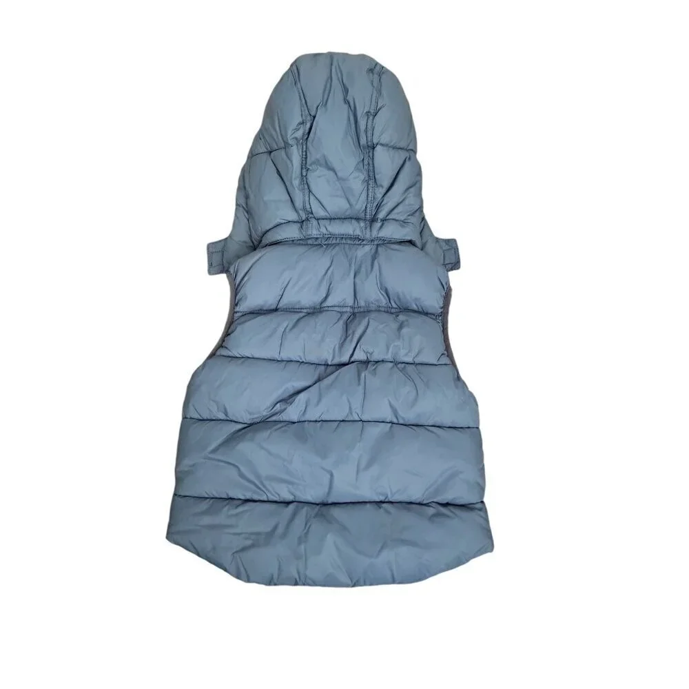 H&M L.O.G.G. Kids Blue Puffer Vest With Patches & Hooded Design